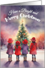 Red Hat Christmas Four Red Hatter Friends View Christmas Tree in Snow card