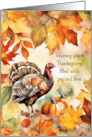 General Thanksgiving Wishes Turkey with Pumpkins and Autumn Leaves card