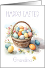 Happy Easter Grandma with Basket of Colored Eggs and Flowers card