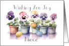 Easter Joy for Niece with Cheerful Pansies and Colored Eggs card