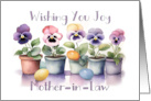 Easter Joy for Mother-in-Law with Cheerful Pansies and Colored Eggs card