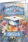Graduation Congratulations for Sister Floral with Cap and Tassel card