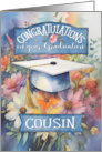 Graduation Congratulations for Cousin Floral with Cap and Tassel card