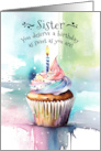 Birthday for Sister with Watercolor Sweet Cupcake and Candle card