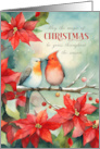 Christmas Birds Among Poinsettias Hand Painted for a Magical Season card