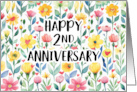 2nd Anniversary Bright Floral and Heart Wishes for Happy Years Ahead card