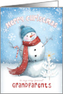 Merry Christmas to Grandparents Snowman with Candy Cane card