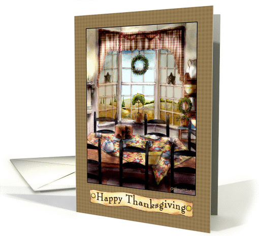 Happy Thanksgiving table set to enjoy with friends and family card
