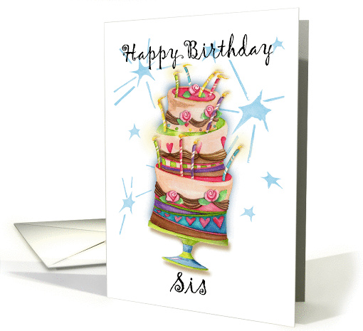 Happy Birthday Sis birthday cake card (1362970)