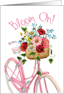 Encouragement to Bloom On with Pink Bike and Flowers card