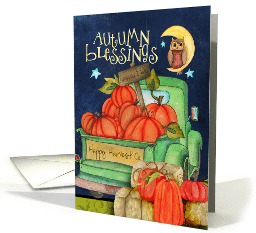 Old Truck Loaded with Pumpkins on Card Wishing Autumn Blessings card