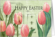 Pink Tulips on an Aged Background Wishes a Happy Easter card