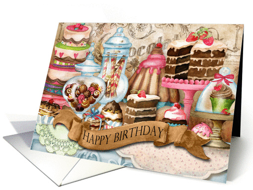 An Array of Delicious Desserts Wish a General Happy Birthday card