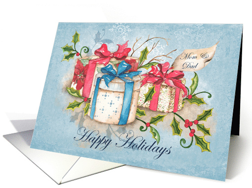 Gifts for Mom and Dad with Holly for a Happy Holiday card (1363636)