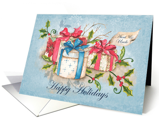 Gifts for Aunt and Uncle with Holly for a Happy Holiday card (1363640)