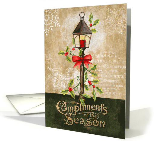 Holiday Lamp with Holly and Bow on Aged Background for... (1363642)