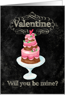 Pink Cake on a Chalkboard Background For Valentine’s Day card