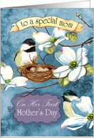 Chickadees nesting in a Dogwood Branch for a First-time Mother’s Day card