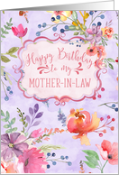 Happy Birthday to Mother-In-Law with Hand-Painted Watercolor Flowers card