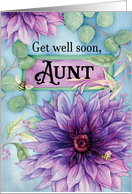 To an Aunt Get Well Soon with Bees and Watercolor Purple Dahlias card