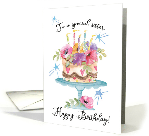 To a Special Sister Happy Birthday with Modern Watercolor... (1636660)