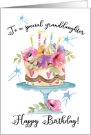 To a Special Granddaughter Happy Birthday with Modern Watercolor Cake card