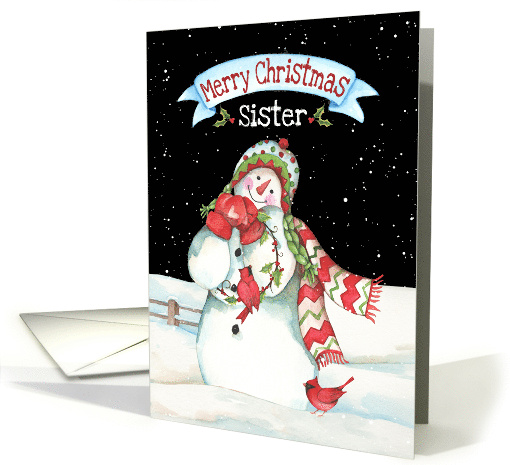 To Sister Merry Christmas Lady Snowman with Cardinals card (1641398)