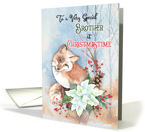 To Brother Merry Christmas Fox in Snow with Poinsettia... (1641410)