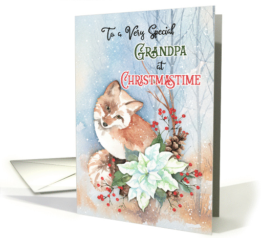 To Grandpa Merry Christmas Fox in Snow with Poinsettia... (1641664)