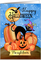 To Neighbor a Happy Halloween with Pumpkins Cat Bat Stars Moon card