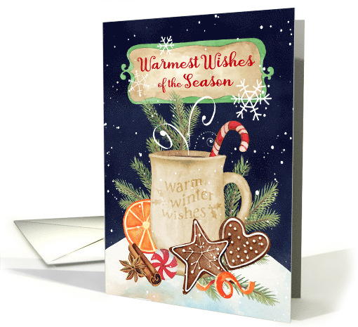 Warm Wishes for the Holiday with Cookies, Pines, Candy Cane, Cup card