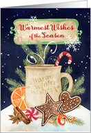 Warm Wishes for the Holiday with Cookies, Pines, Candy Cane, Cup card