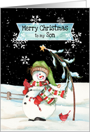 To Son a Merry Christmas with Snowman, Candy Cane, Cardinals card