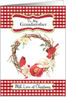 To Grandmother Love at Christmas with Checks and Cardinals in Wreath card