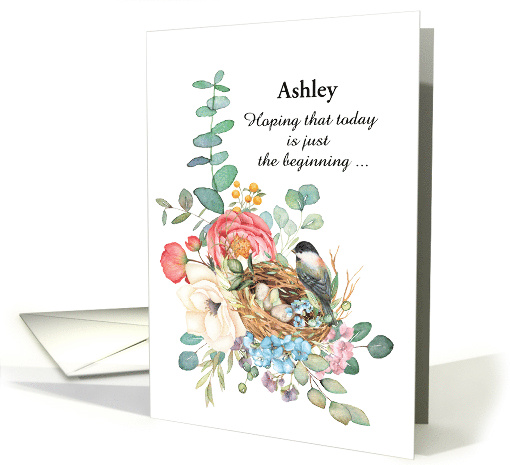 Custom Name Card Happy Birthday with Chickadee on a Nest... (1679348)