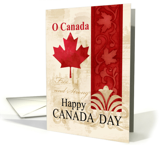 Happy Canada Day Maple Leaf and Banners Distressed Background card