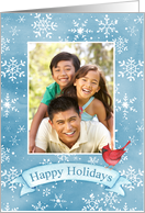 Happy Holidays Custom Picture with Snowflakes and Cardinal card
