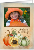 Autumn Blessings Custom Photo with Pumpkins Sunflowers and Berries card