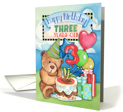 Happy Birthday Three Years Old with Cute Teddy Bear,... (1707938)