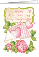 Granddaughter Valentine’s Day Hearts Float from Envelope with Roses card