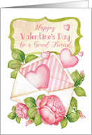 Good Friend Valentine’s Day Hearts Float from Envelope with Roses card