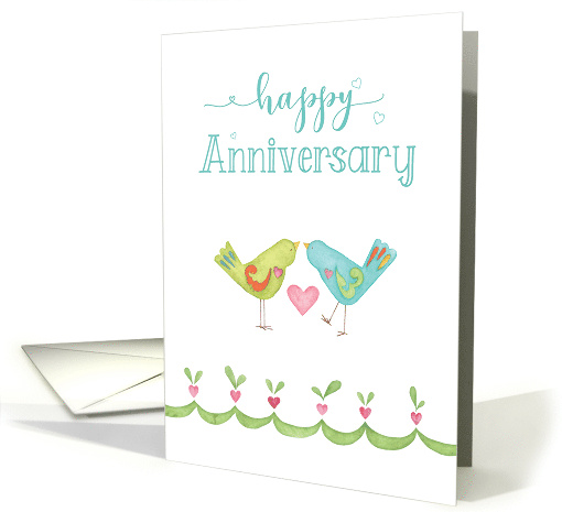 Anniversary Colorful Watercolor Love Birds for Any Couple card
