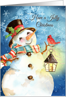 Christmas Snowman with Cardinal Lantern and Snowflakes to Anyone card