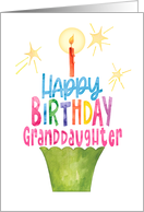Birthday Granddaughter Cupcake in Writing with Candle and Stars card