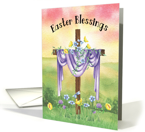 Easter Blessings of the Cross with Colorful Flowers at Sunrise card