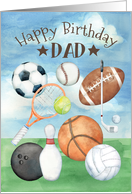 Dad Birthday with Sports Football Baseball Tennis Bowling Golf & more card