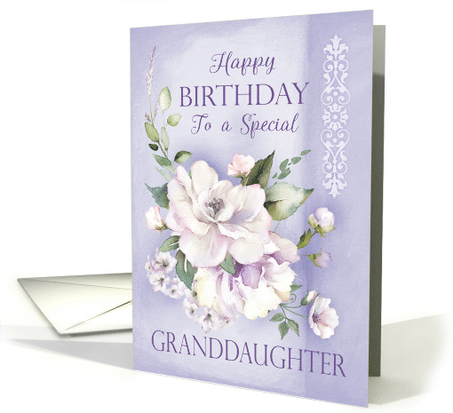 Granddaughter Birthday Purple Floral Rose and Greenery Damask card