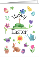 Easter Religious General Cross Surrounded by Spring Motifs card