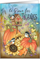 Thanksgiving General Blessings with Pumpkins Sunflowers Birdhouse and Birds card