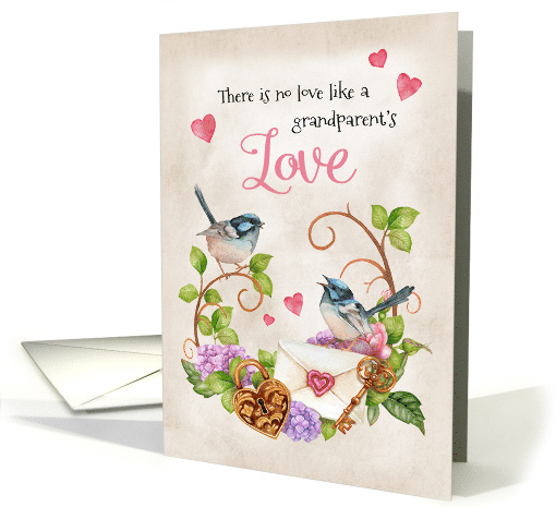 Grandparents Day Love with Birds on Flowers Envelope Locket Key card